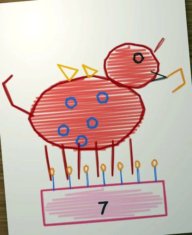 The birthday dragon, as a storybook page, the original drawing